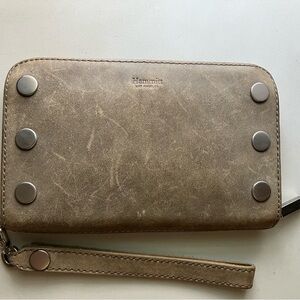 Hammitt Taupe Leather Wristlet with Silver Studs